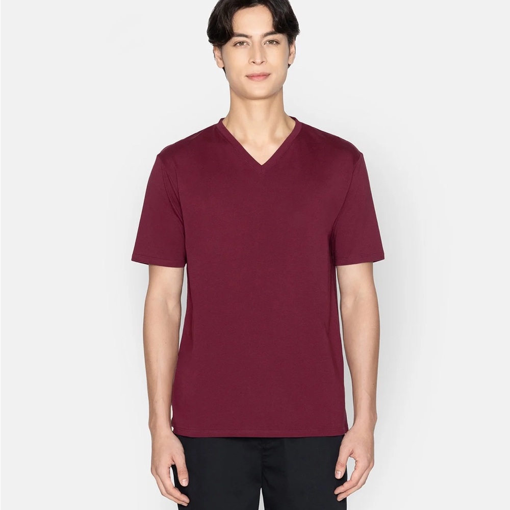 Grana Supima Cotton Maroon Red V-Neck Short Sleeve Tee T-shirt L